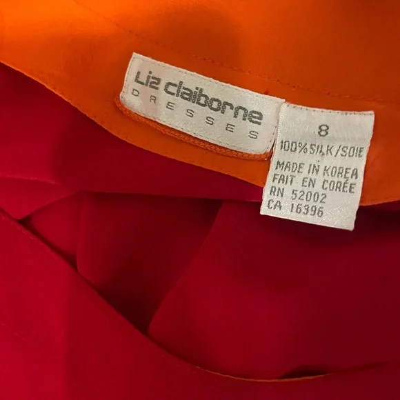 Vintage 80’s Liz Claiborne silk red dress color block sleeves midi front pocket - Picture 5 of 9